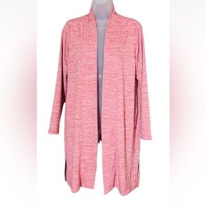 Lands End Long Open Cardigan Duster Sweater Size Small Marled Red Pockets Office